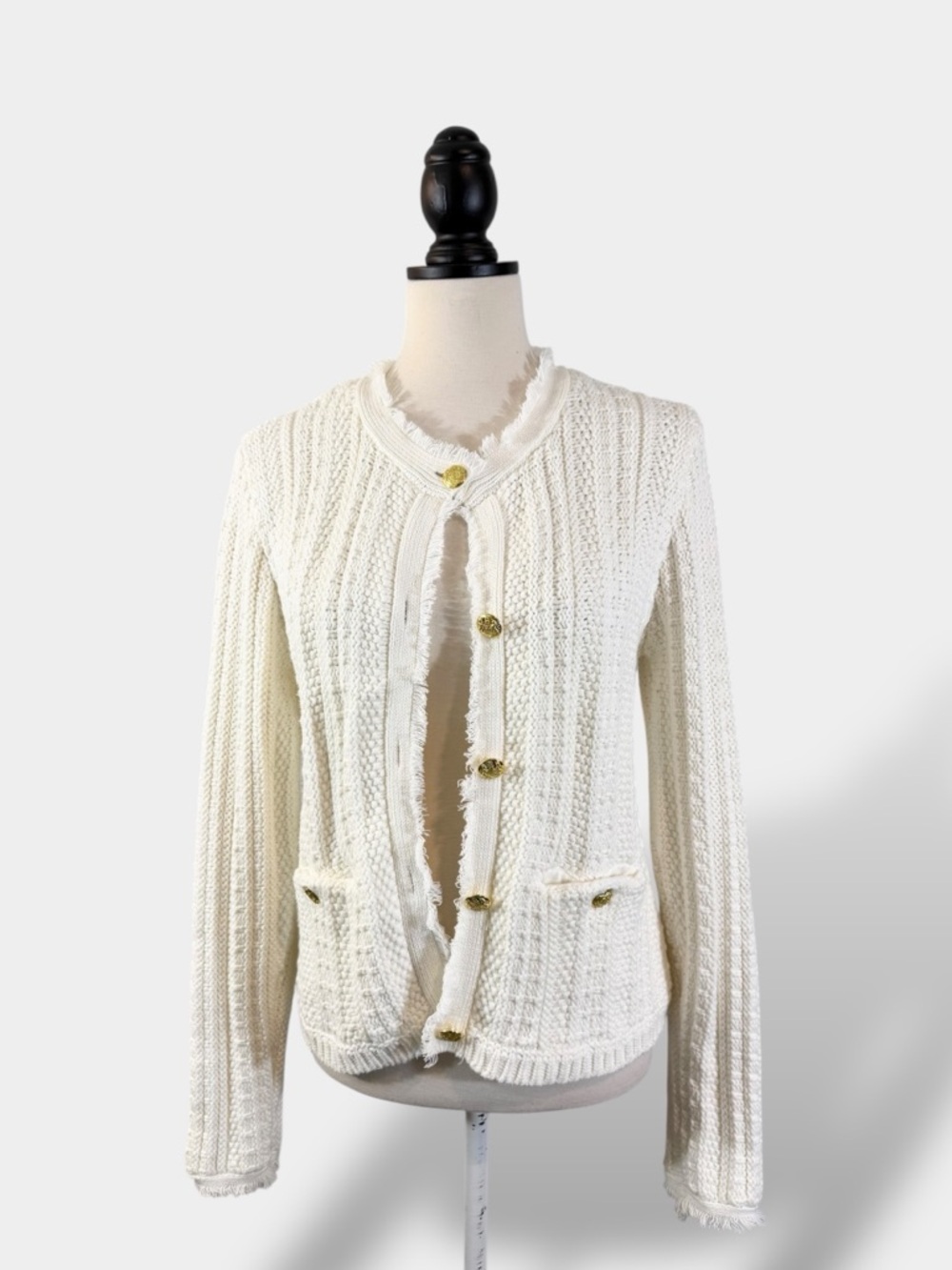 Tahari Cream Lady Jacket Cardigan Sweater Size M Preppy Old Money Minimalist